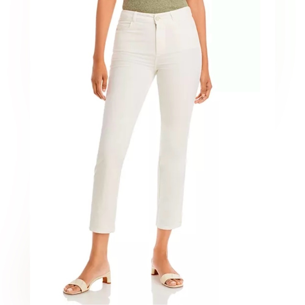 New Paige Cindy High Rise Ankle Straight Corduroy Jeans in Ecru